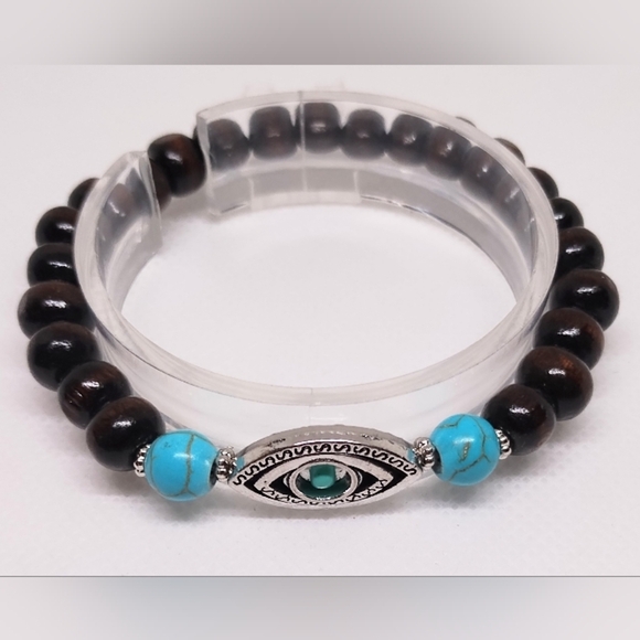 Men's Bracelet Beaded Turquoise Brown f25 - Picture 1 of 1